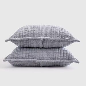 NWOT QUINCE Organic Cotton Channel Stitch Sham Set Standard Blue 5850